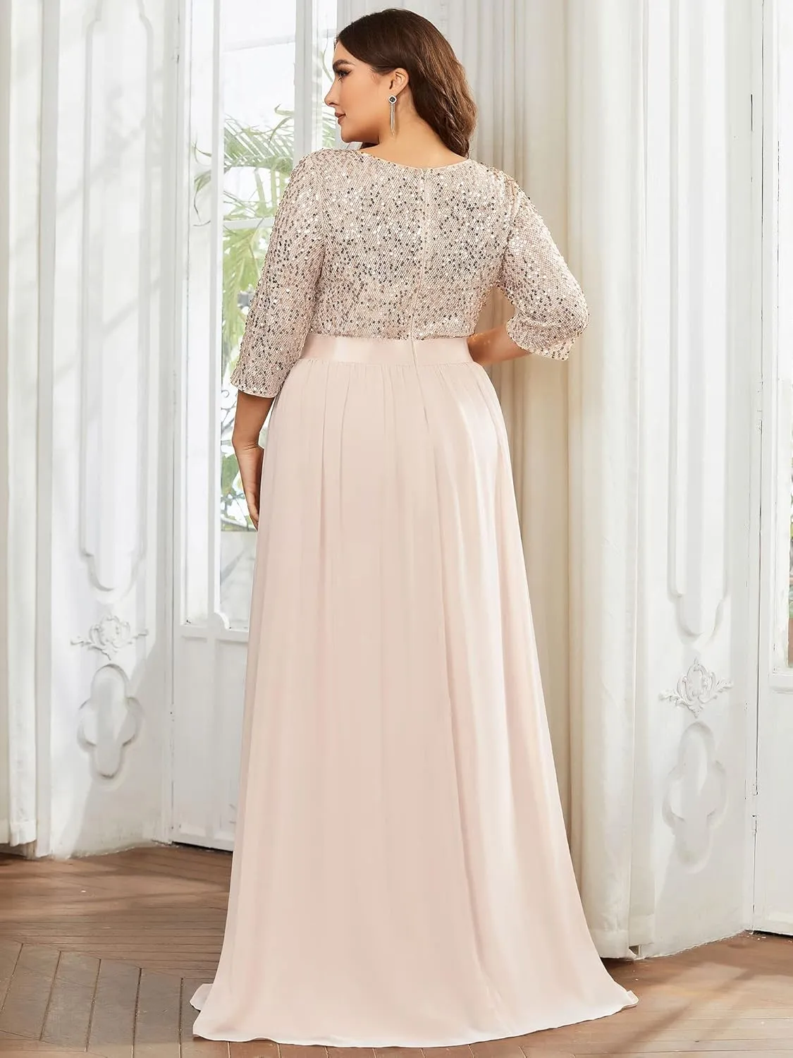Ever-Pretty Women's Round Neck Maxi Dresses Sequin Plus Size Formal Dresses for Women 0683-PZ