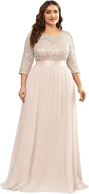 Ever-Pretty Women's Round Neck Maxi Dresses Sequin Plus Size Formal Dresses for Women 0683-PZ