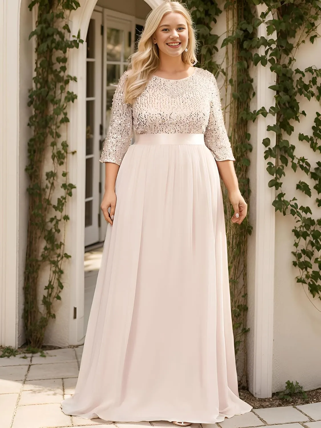 Ever-Pretty Women's Round Neck Maxi Dresses Sequin Plus Size Formal Dresses for Women 0683-PZ