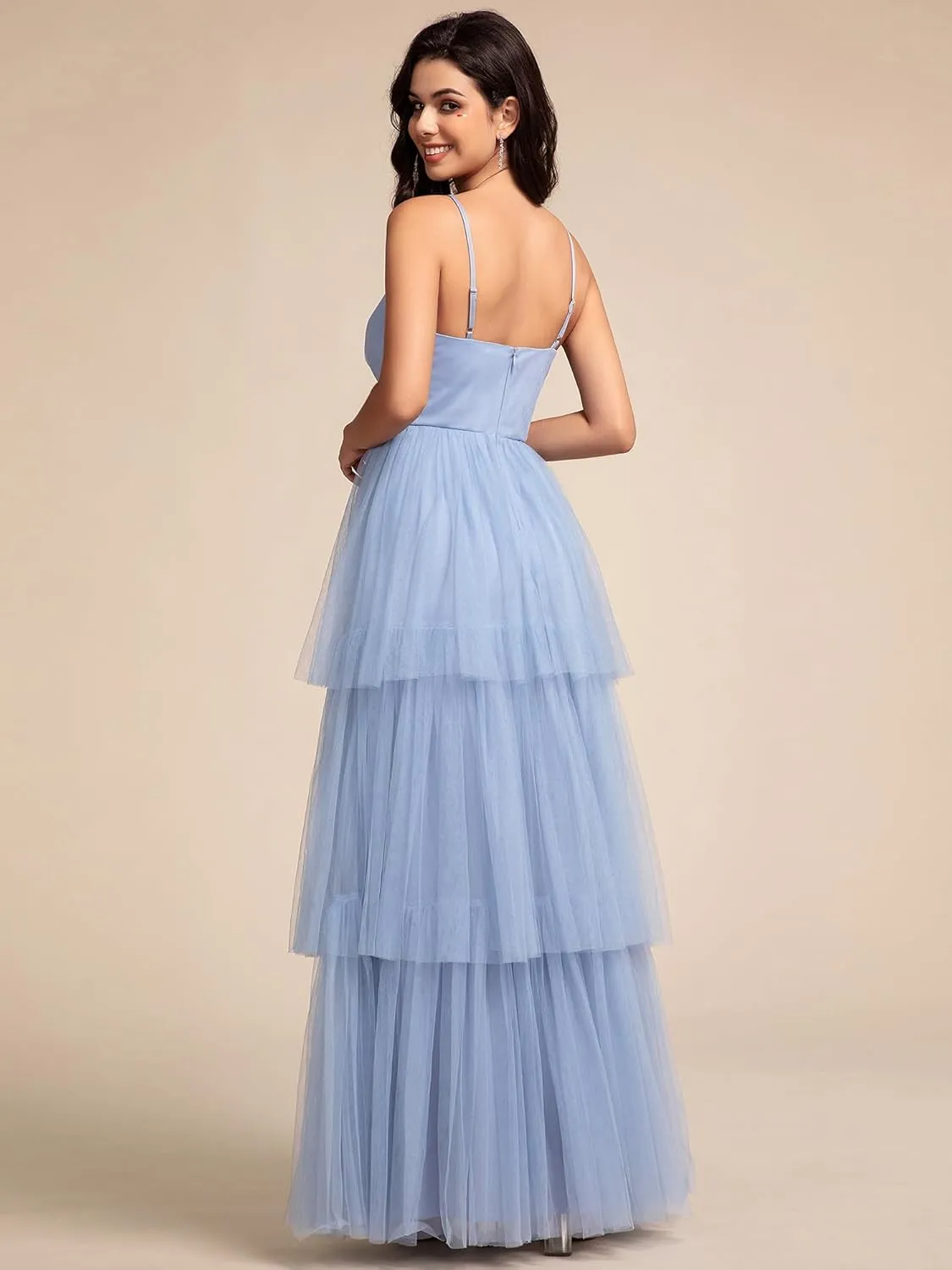 Ever-Pretty Women's Sexy V Neck Spaghetti Straps Empire Waist Pleated Layered Tulle Bridesmaid Dresses 02219