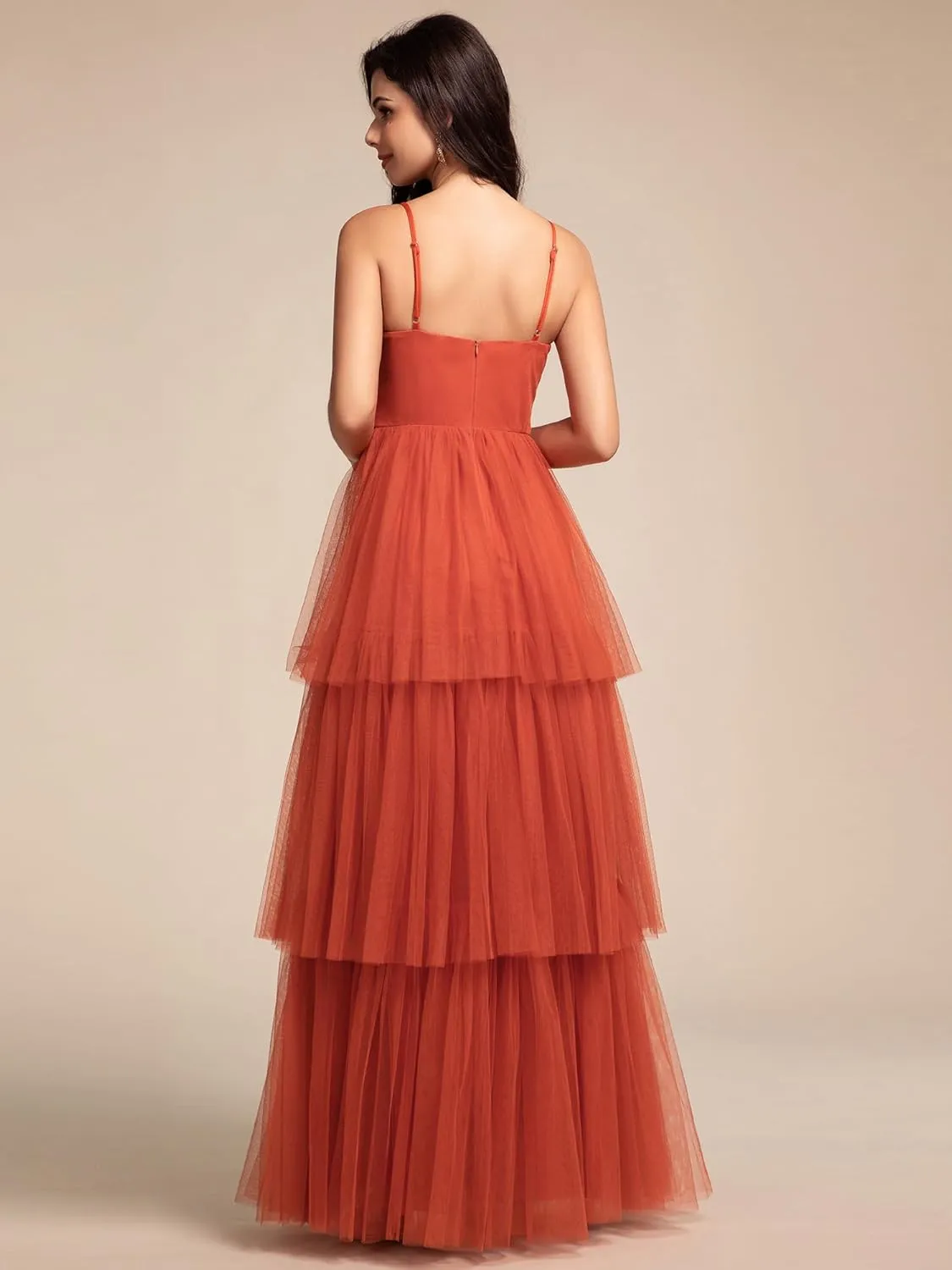 Ever-Pretty Women's Sexy V Neck Spaghetti Straps Empire Waist Pleated Layered Tulle Bridesmaid Dresses 02219