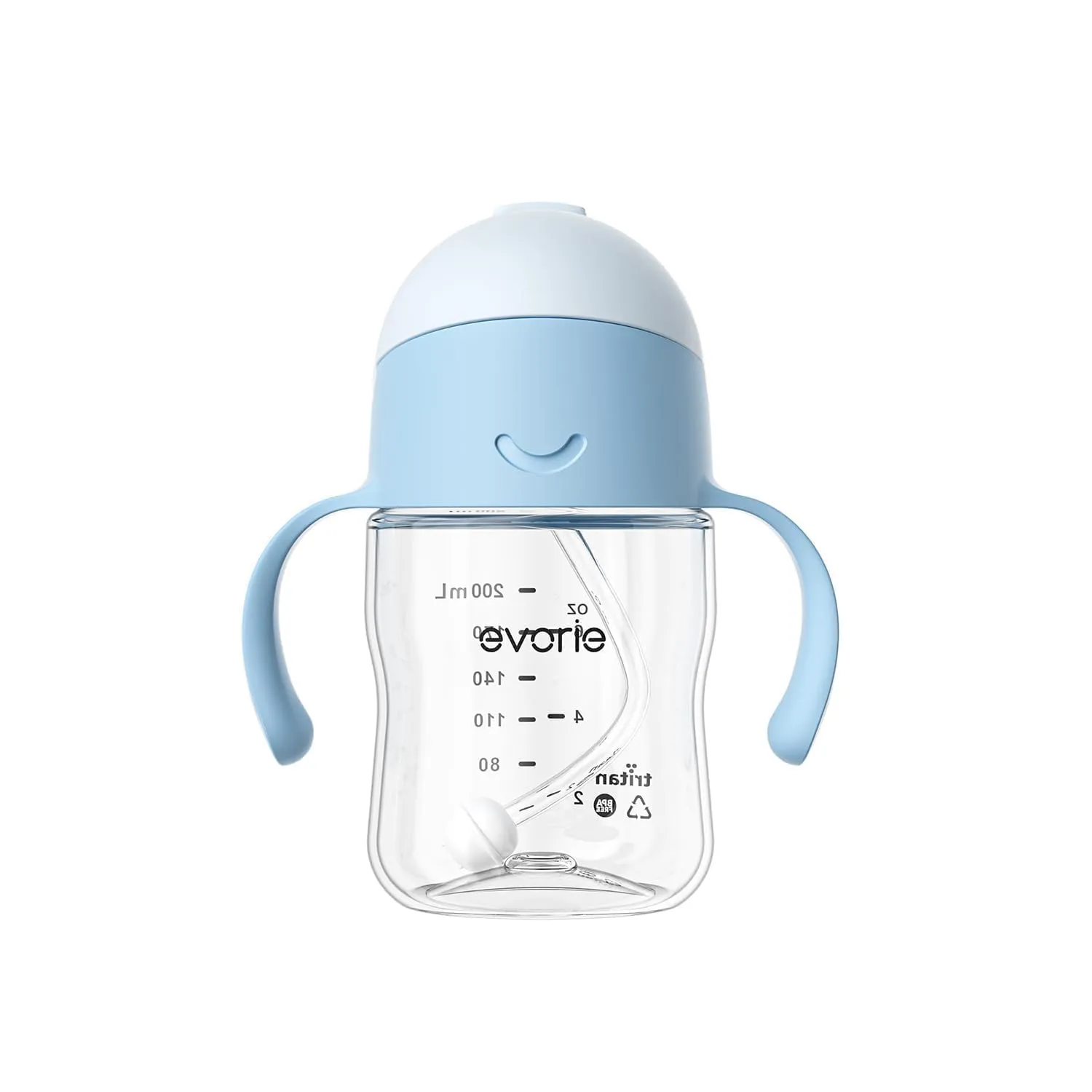 Evorie Tritan Baby Sippy Cup Weighted Gravity Straw Toddler Beginner Training Bottle, 7 Oz Leakproof Award Winning Infant Water Bottle with Handles for 6 months above