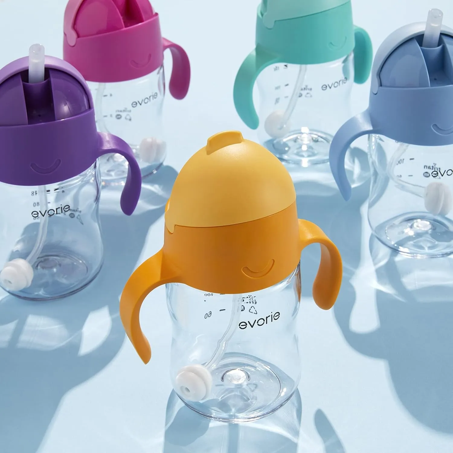 Evorie Tritan Baby Sippy Cup Weighted Gravity Straw Toddler Beginner Training Bottle, 7 Oz Leakproof Award Winning Infant Water Bottle with Handles for 6 months above