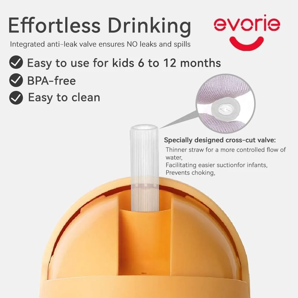 Evorie Tritan Baby Sippy Cup Weighted Gravity Straw Toddler Beginner Training Bottle, 7 Oz Leakproof Award Winning Infant Water Bottle with Handles for 6 months above