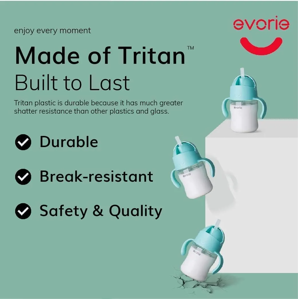 Evorie Tritan Baby Sippy Cup Weighted Gravity Straw Toddler Beginner Training Bottle, 7 Oz Leakproof Award Winning Infant Water Bottle with Handles for 6 months above