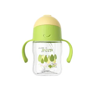 Evorie Tritan Weighted Straw Sippy Cup with Handles for Baby and Toddlers 6 months up, 7 Oz Soft Silicone Straw Infant First Training Water Bottle