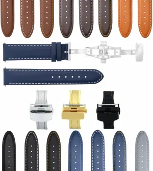 Ewatchparts 18-19-20-22-24mm Leather Watch Band Strap Smooth With Deployment Clasp Compatible With Franck Muller