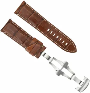 Ewatchparts 22mm Leather Watch Band Strap Compatible With Panerai Marina Luminor Raddiomir GMT Brown With White Stitching