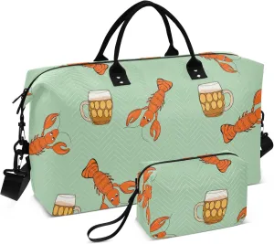 Exnundod Light Beer with Shellfish Snacks Women Weekender Bags Gym Bags Carry On Overnight Duffle Large Duffle Tote Hospital Bag for Business Trip Yoga