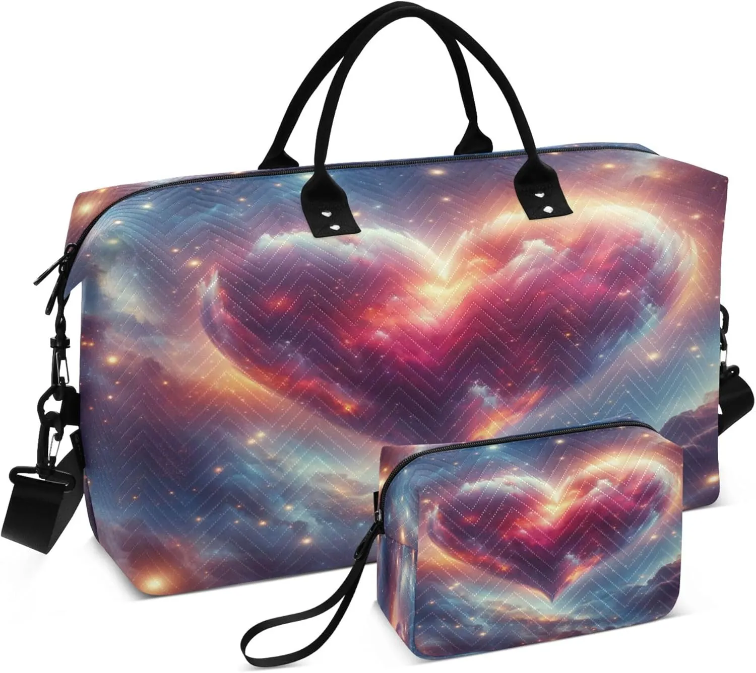 Exnundod Realistic Universal Love Heart Travel Duffel Bags for Women Sports Gym Bag Weekender Carry On Tote Overnight Luggage Duffle Bags