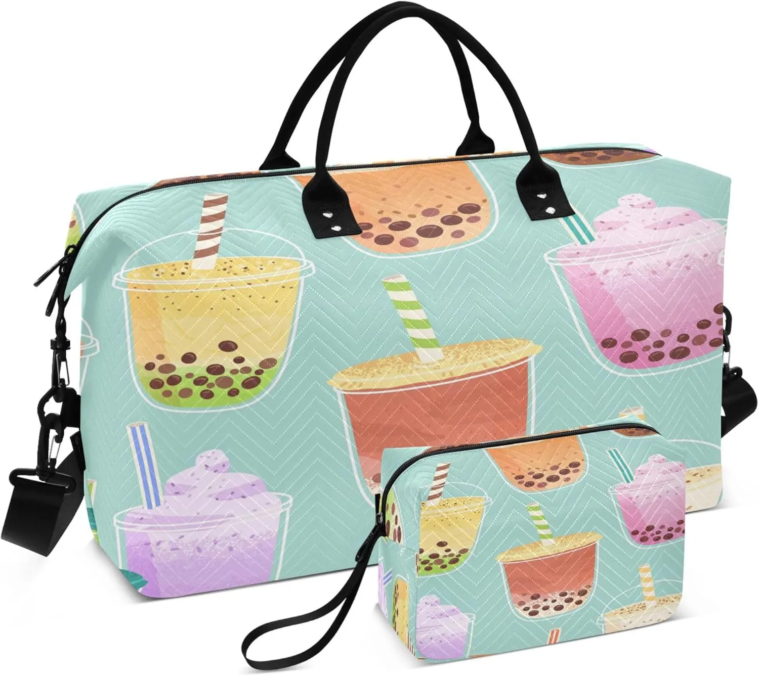 Exnundod Seamless Pattern with Bubble Tea Travel Duffel Bags for Women Sports Gym Bag Weekender Carry On Tote Overnight Luggage Duffle Bags