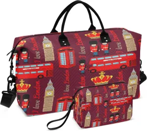 Exnundod Travel Duffel Bags Abstract London Symbols Pattern Sports Gym Bag Weekender Carry On Tote Overnight Luggage Bags for Women and Men