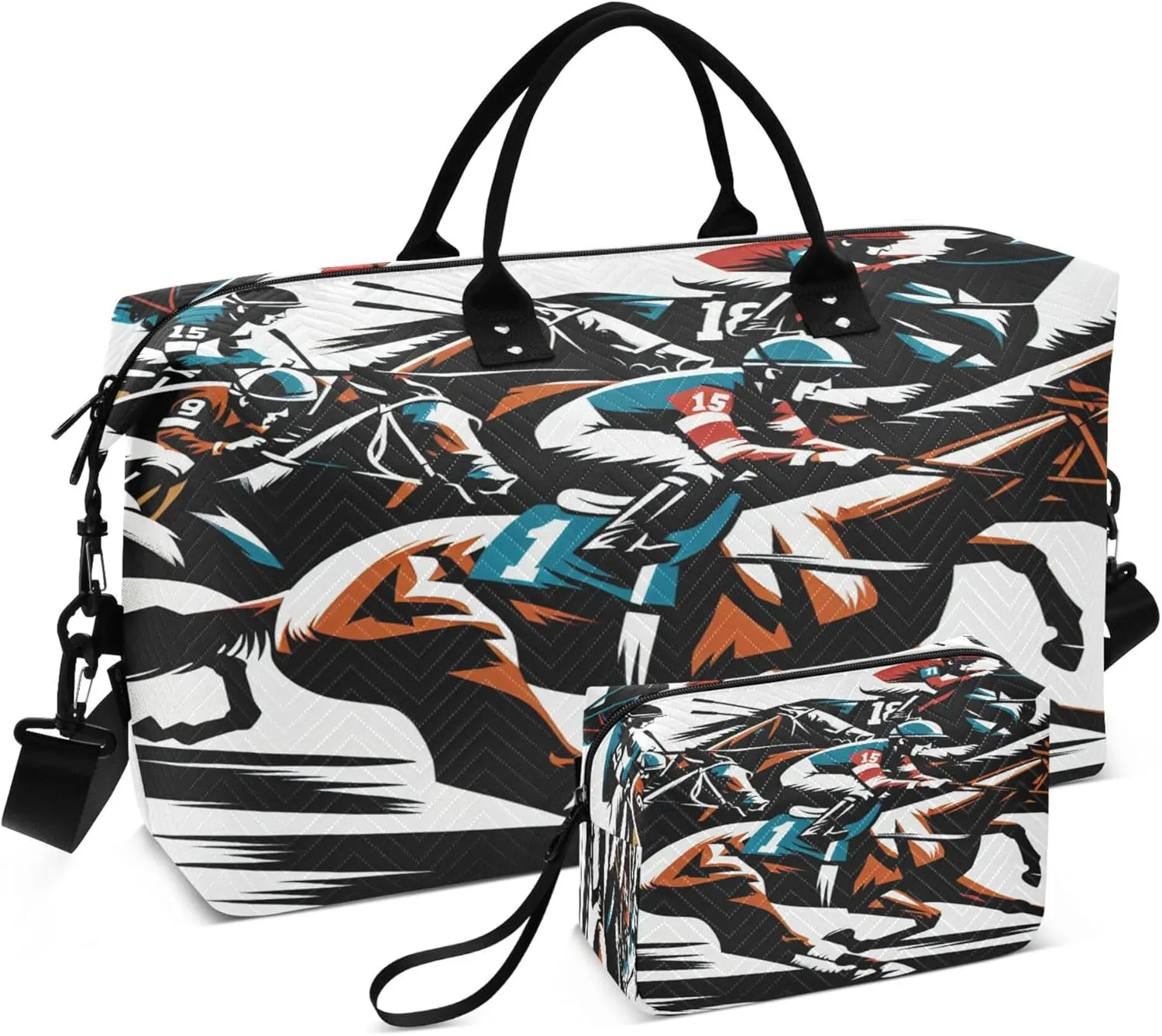 Exnundod Travel Duffel Bags Horse Race Riders Equestrian Sports Gym Bag Weekender Carry On Tote Overnight Luggage Bags for Women and Men