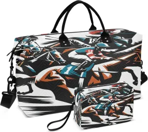 Exnundod Travel Duffel Bags Horse Race Riders Equestrian Sports Gym Bag Weekender Carry On Tote Overnight Luggage Bags for Women and Men