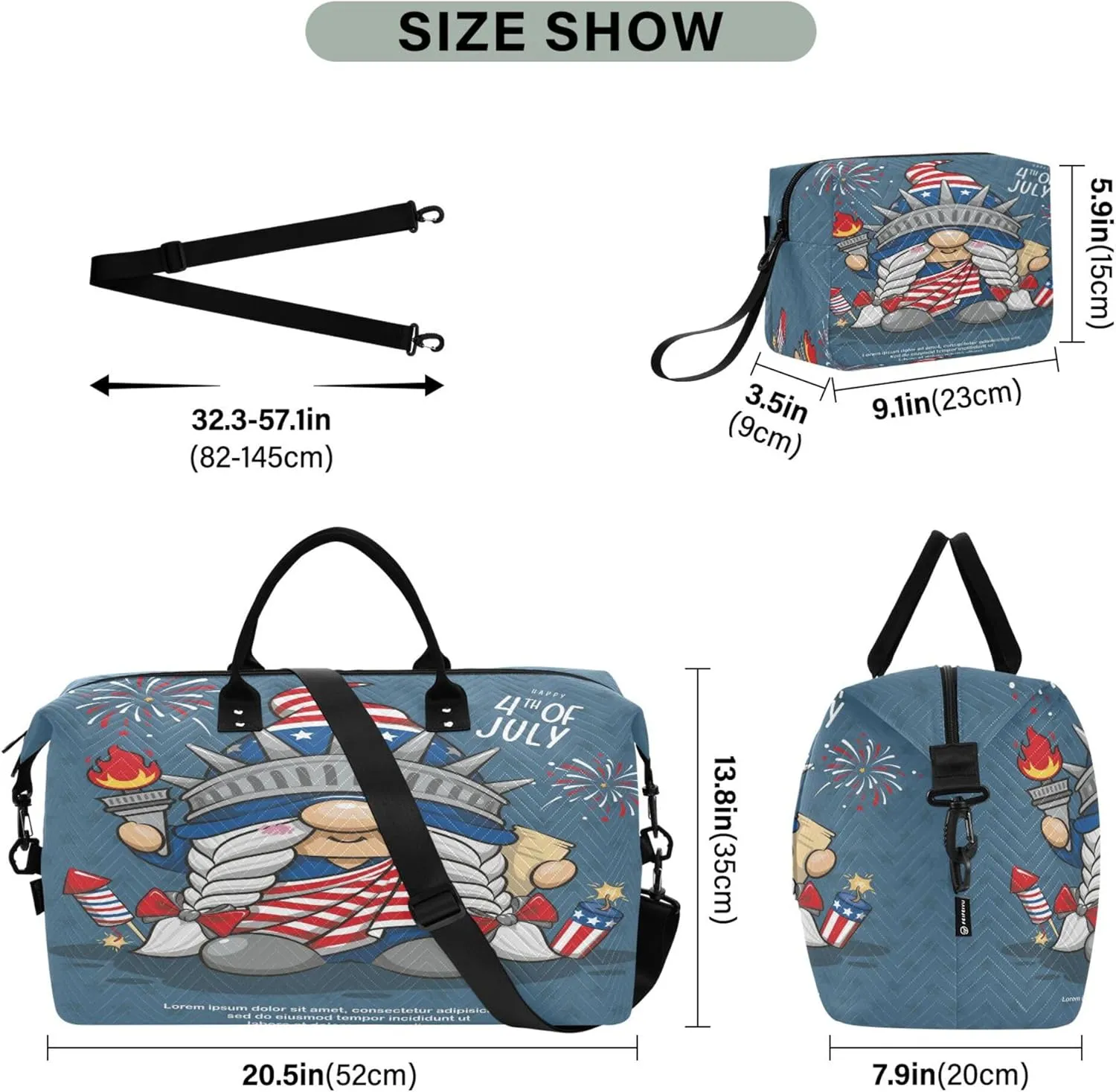 Exnundod Women Weekender Bags Cute Gnome Liberty Travel Duffel Bags Carry On Overnight Bag 4th Of July Large Hospital Tote Luggage