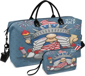 Exnundod Women Weekender Bags Cute Gnome Liberty Travel Duffel Bags Carry On Overnight Bag 4th Of July Large Hospital Tote Luggage