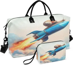 Exnundod Women Weekender Bags Snail Sitting Blue Rocket Gym Bags Carry On Overnight Duffle Large Duffle Tote Hospital Bag for Business Trip, Yoga