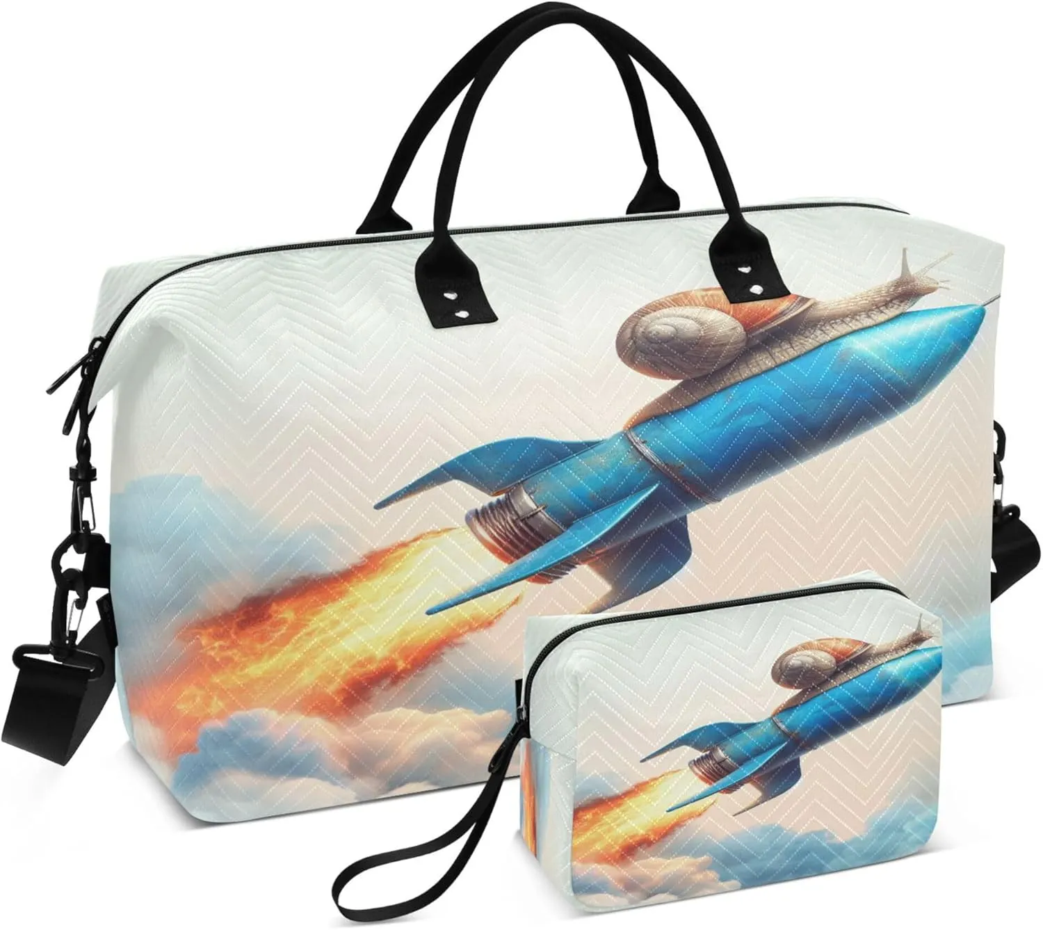 Exnundod Women Weekender Bags Snail Sitting Blue Rocket Gym Bags Carry On Overnight Duffle Large Duffle Tote Hospital Bag for Business Trip, Yoga