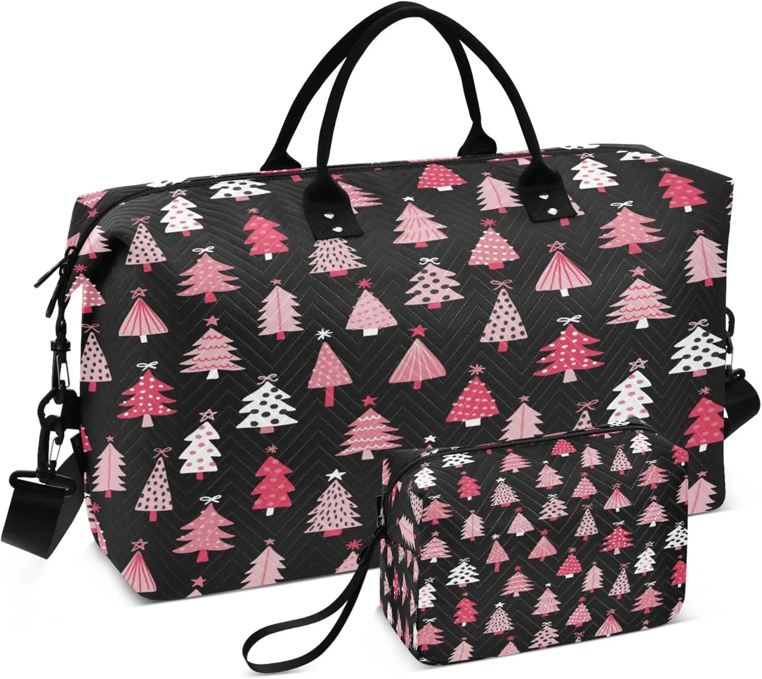 Exnundod Xmas Pink Tree Winter Travel Duffel Bags for Women Christmas Forest Sports Gym Bag Weekender Carry On Tote Overnight Luggage Duffle Bags