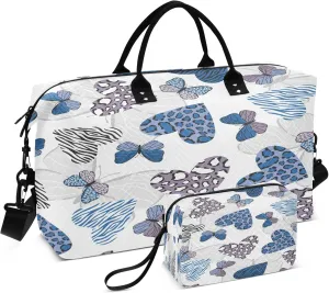 Exnundod Zebra Leopard Hearts Travel Duffel Bags for Women Butterflies Sports Gym Bag Weekender Carry On Tote Overnight Luggage Duffle Bags