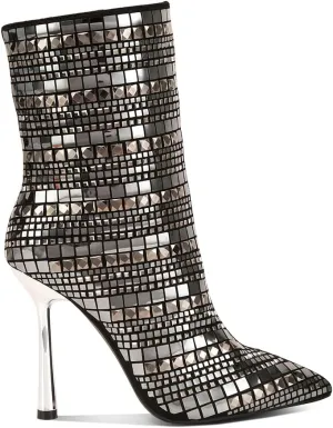 Extravagance Mirror Embellished Stiletto Boots