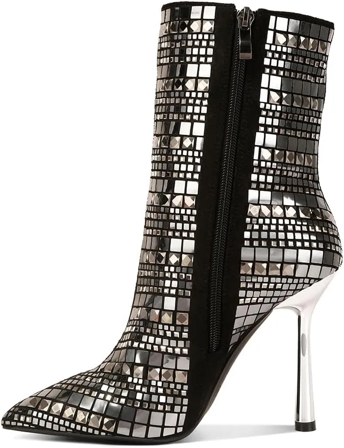 Extravagance Mirror Embellished Stiletto Boots