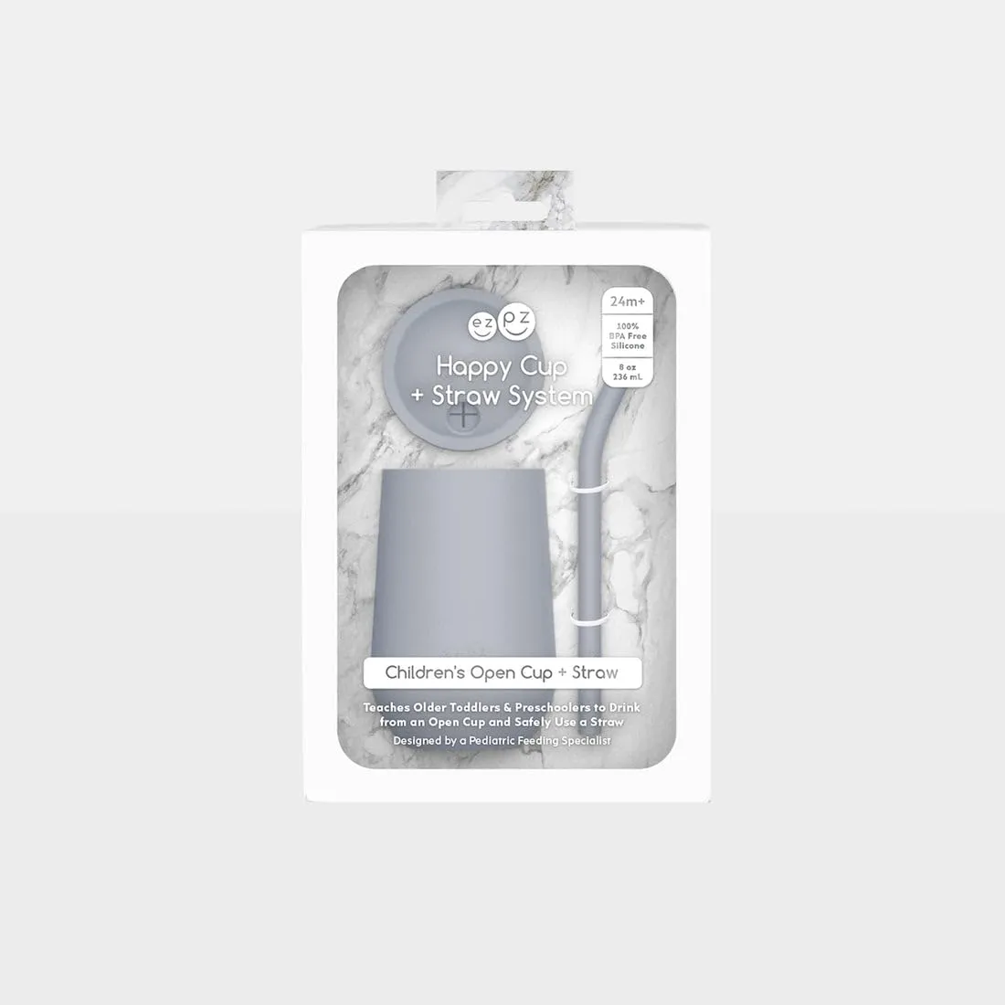 ezpz Happy Cup   Straw System - 24 months  (Pewter) - 100% Silicone Cup   Straw for Older Toddler   Preschoolers