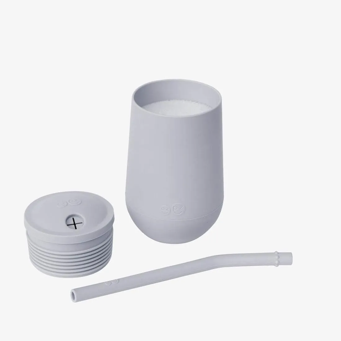 ezpz Happy Cup   Straw System - 24 months  (Pewter) - 100% Silicone Cup   Straw for Older Toddler   Preschoolers
