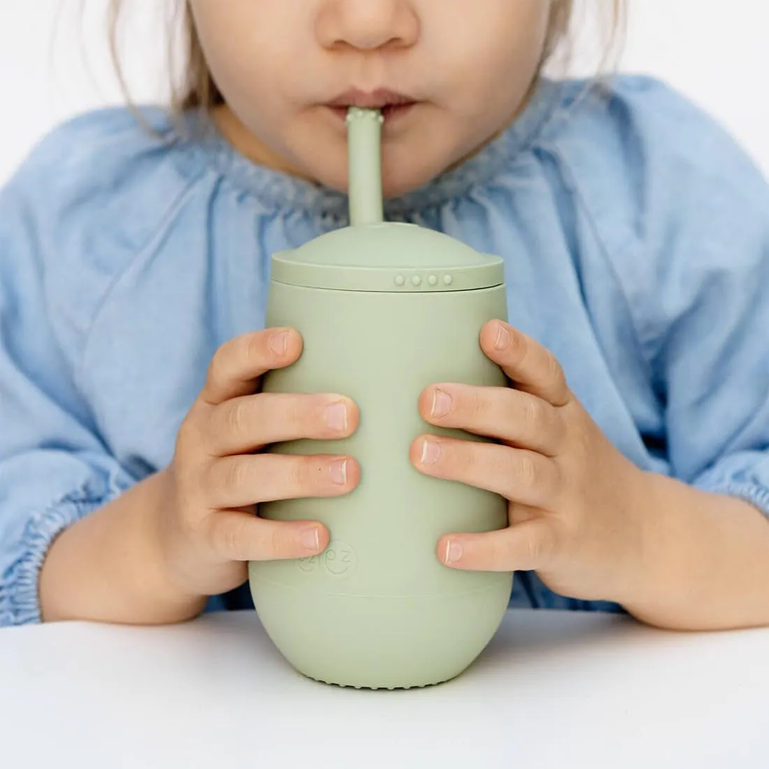 ezpz Happy Cup   Straw System - 24 months  (Sage) - 100% Silicone Cup   Straw for Older Toddler   Preschoolers
