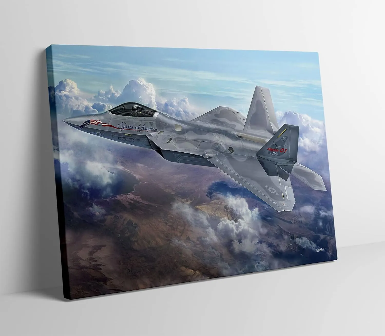 F-22 Airplane Canvas Wall Art Prints Lockheed Martin F-22 Raptor Fighter Jet Poster Aviation Wall Art Decor U.S Air Force Picture Artwork Military Plane Decoration for Men Boys Room - 12 x 16 Inches