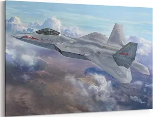 F-22 Airplane Canvas Wall Art Prints Lockheed Martin F-22 Raptor Fighter Jet Poster Aviation Wall Art Decor U.S Air Force Picture Artwork Military Plane Decoration for Men Boys Room - 12 x 16 Inches
