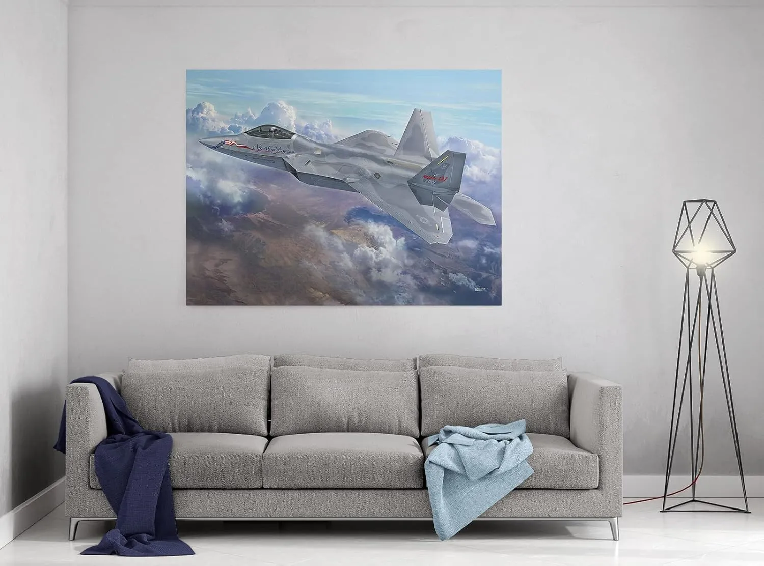 F-22 Airplane Canvas Wall Art Prints Lockheed Martin F-22 Raptor Fighter Jet Poster Aviation Wall Art Decor U.S Air Force Picture Artwork Military Plane Decoration for Men Boys Room - 12 x 16 Inches