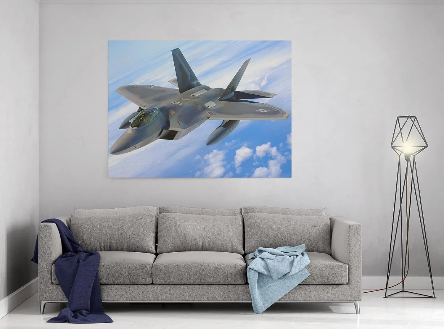 F-22 Airplane Canvas Wall Art Prints Lockheed Martin F-22 Raptor Fighter Jet Poster Aviation Wall Art Decor U.S Air Force Picture Artwork Military Plane Decoration for Men Boys Room - 12x16 Inches