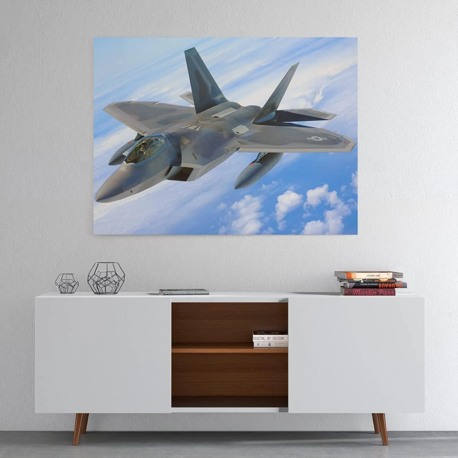 F-22 Airplane Canvas Wall Art Prints Lockheed Martin F-22 Raptor Fighter Jet Poster Aviation Wall Art Decor U.S Air Force Picture Artwork Military Plane Decoration for Men Boys Room - 12x16 Inches