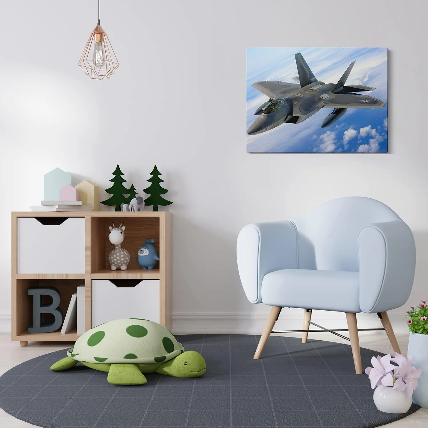 F-22 Airplane Canvas Wall Art Prints Lockheed Martin F-22 Raptor Fighter Jet Poster Aviation Wall Art Decor U.S Air Force Picture Artwork Military Plane Decoration for Men Boys Room - 12x16 Inches
