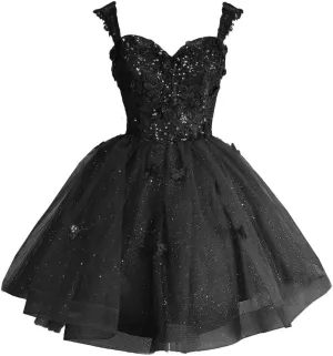 Fanciest Off Shoulder Glitter Tulle Homecoming Dresses for Teens 3D Butterfly Short Prom Dress Sequin Quinceanera Dresses