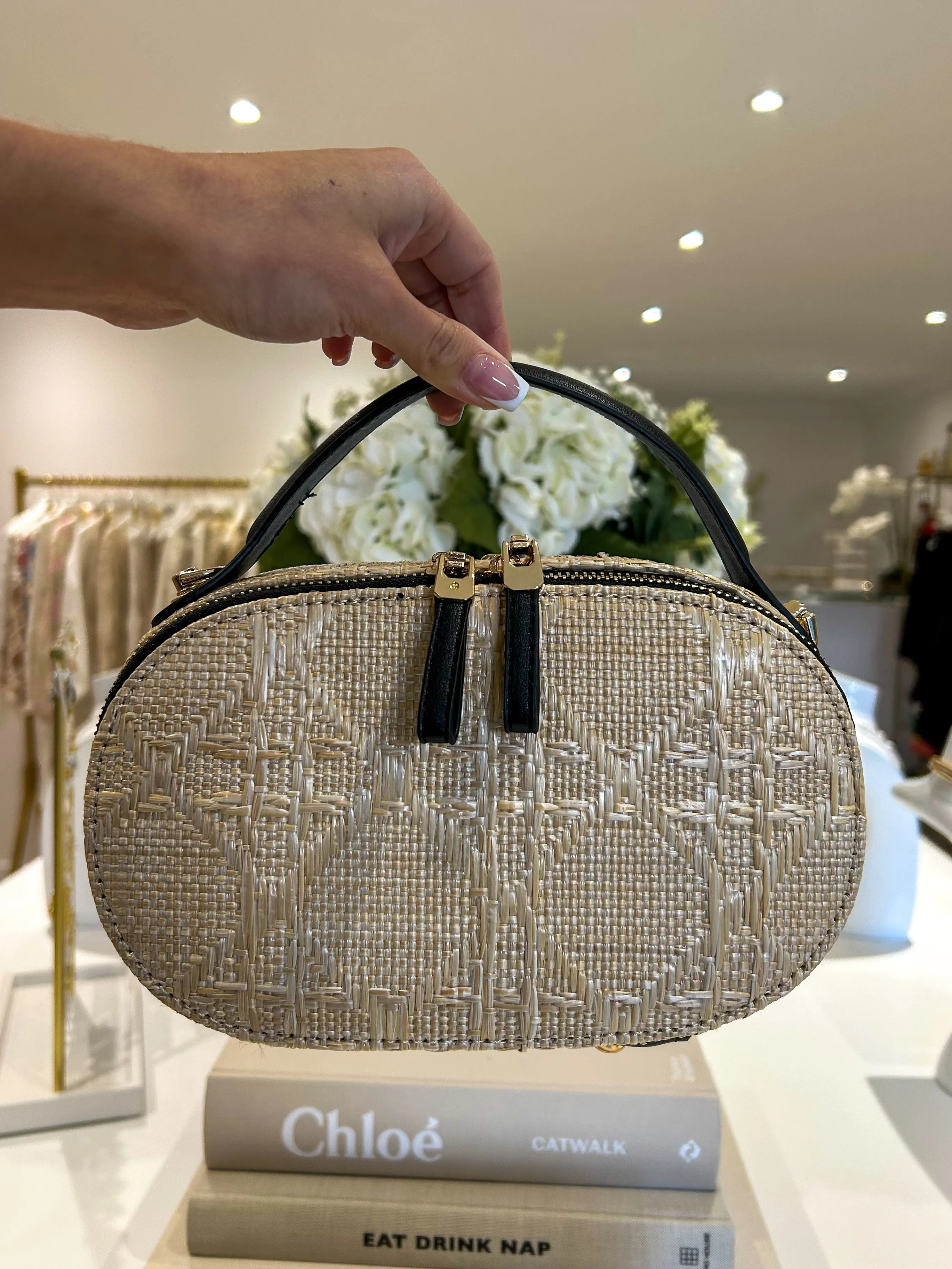 Faux Leather Straw Style Double Zip Bag (3 Colours)