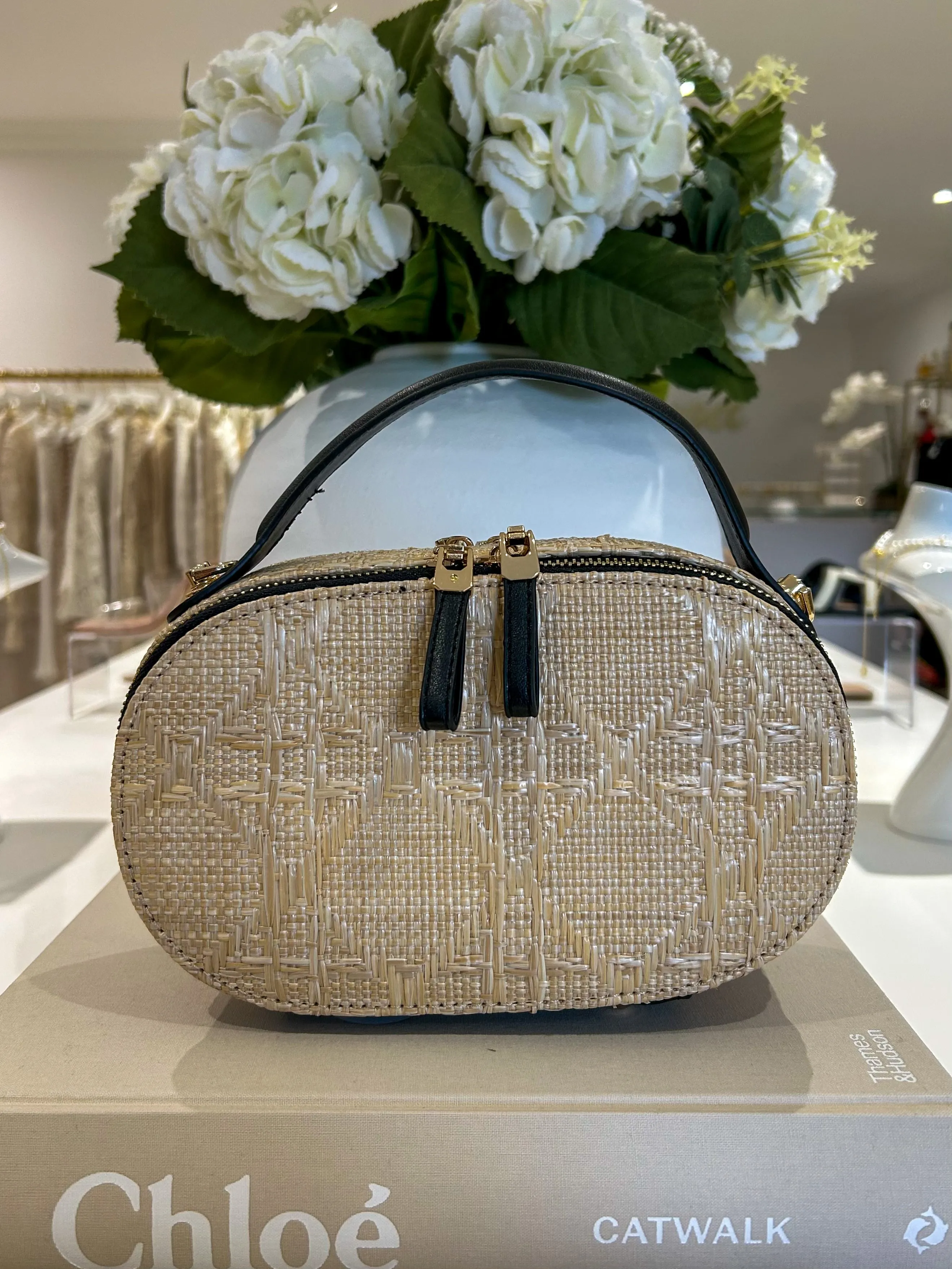 Faux Leather Straw Style Double Zip Bag (3 Colours)