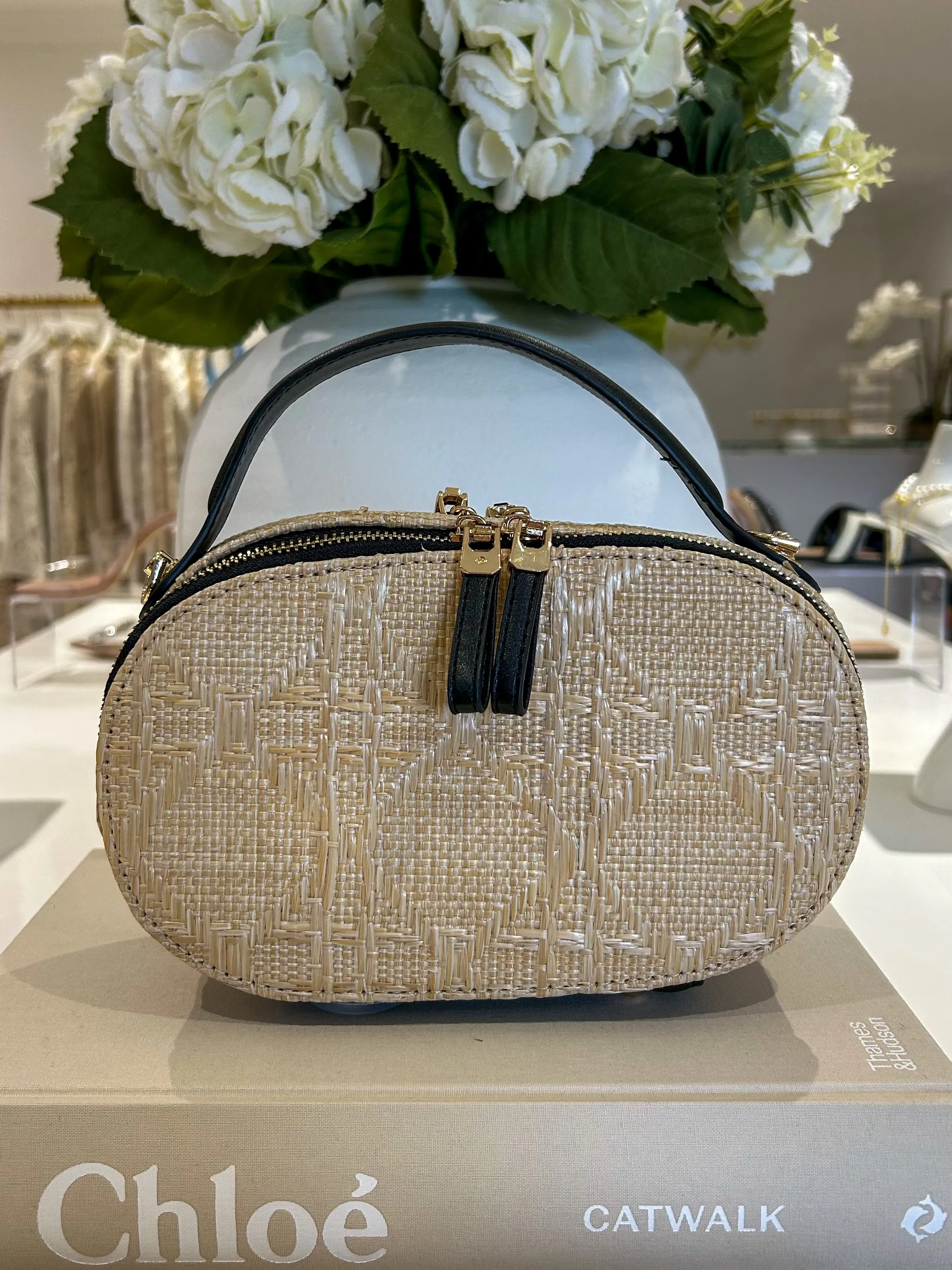 Faux Leather Straw Style Double Zip Bag (3 Colours)