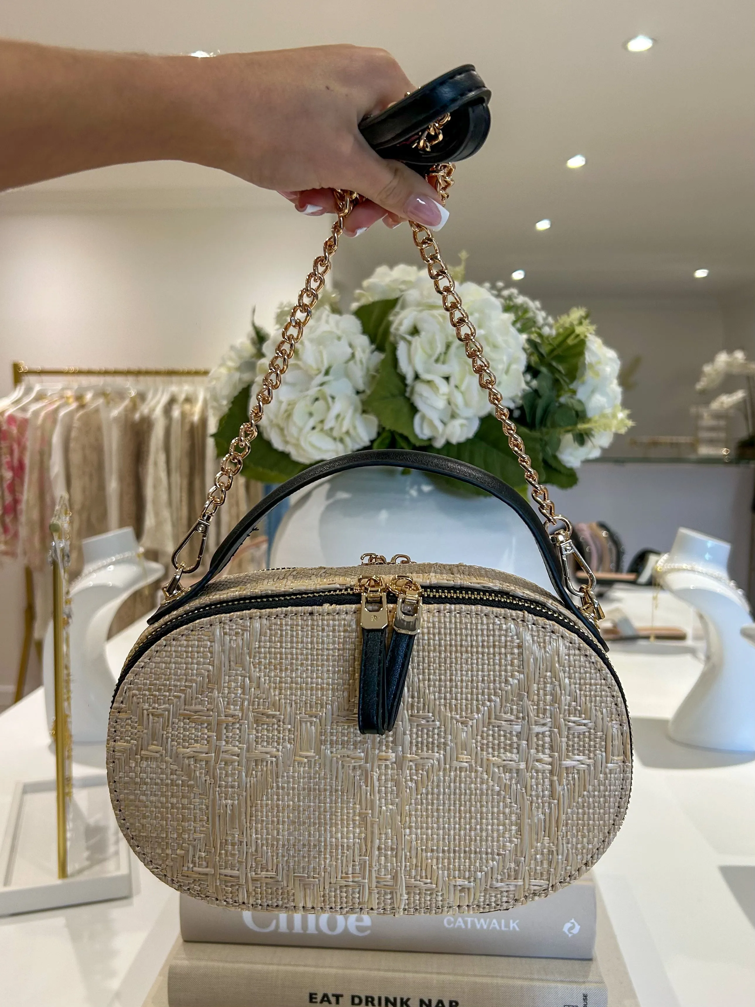 Faux Leather Straw Style Double Zip Bag (3 Colours)