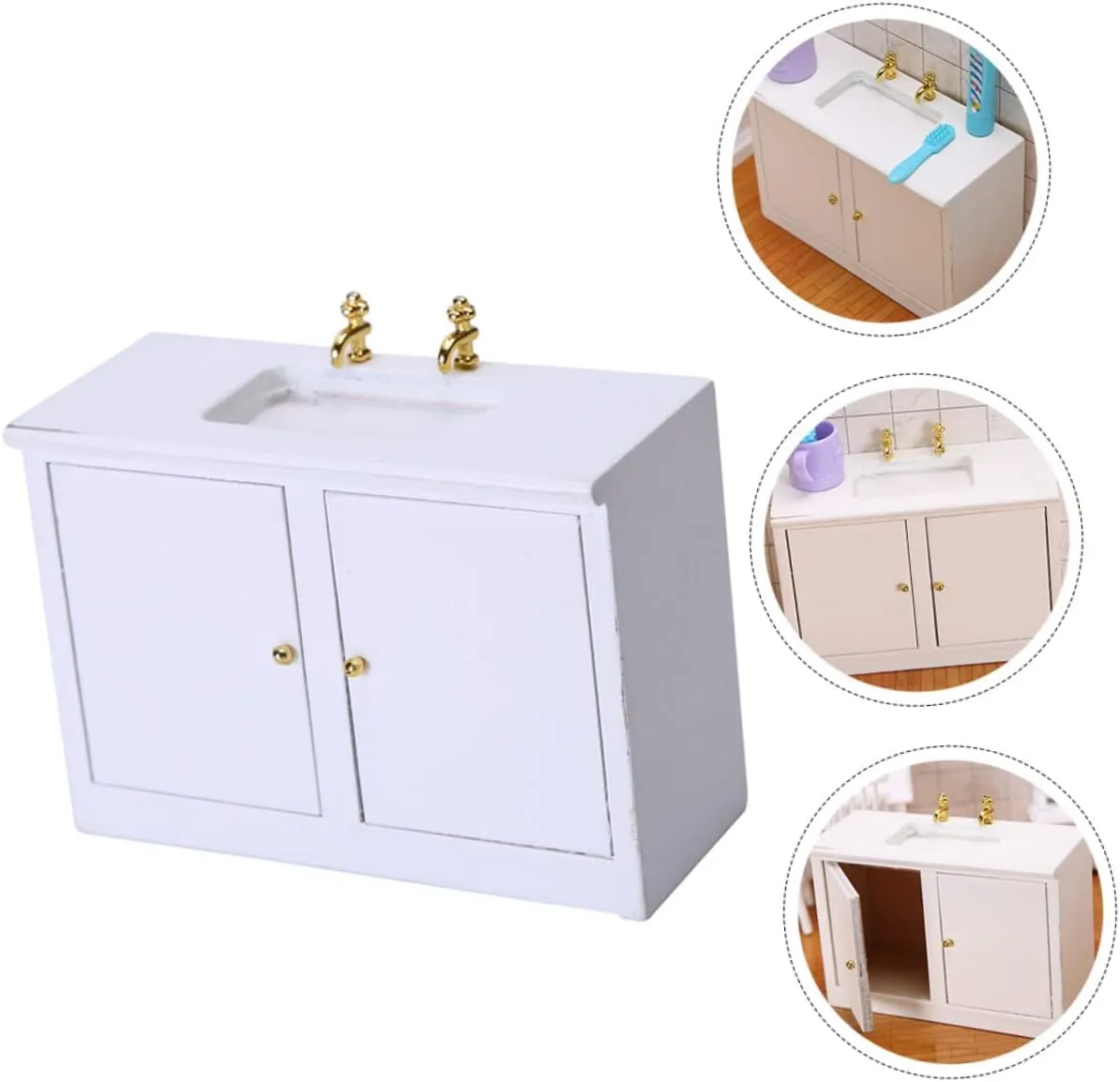 FAVOMOTO 3 Pcs Sink Table Little House Small House Water Trough Tiny Homes Tiny Houses Doll House Furniture Miniature Washing Table Mini Furniture Ornament Mini Doll Plaything Wooden White
