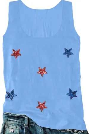 FAYALEQ American Flag Tank Top Women USA Star Sequin Sleeveless Tee Patriotic Shirt 4th of July Summer Vest Tops