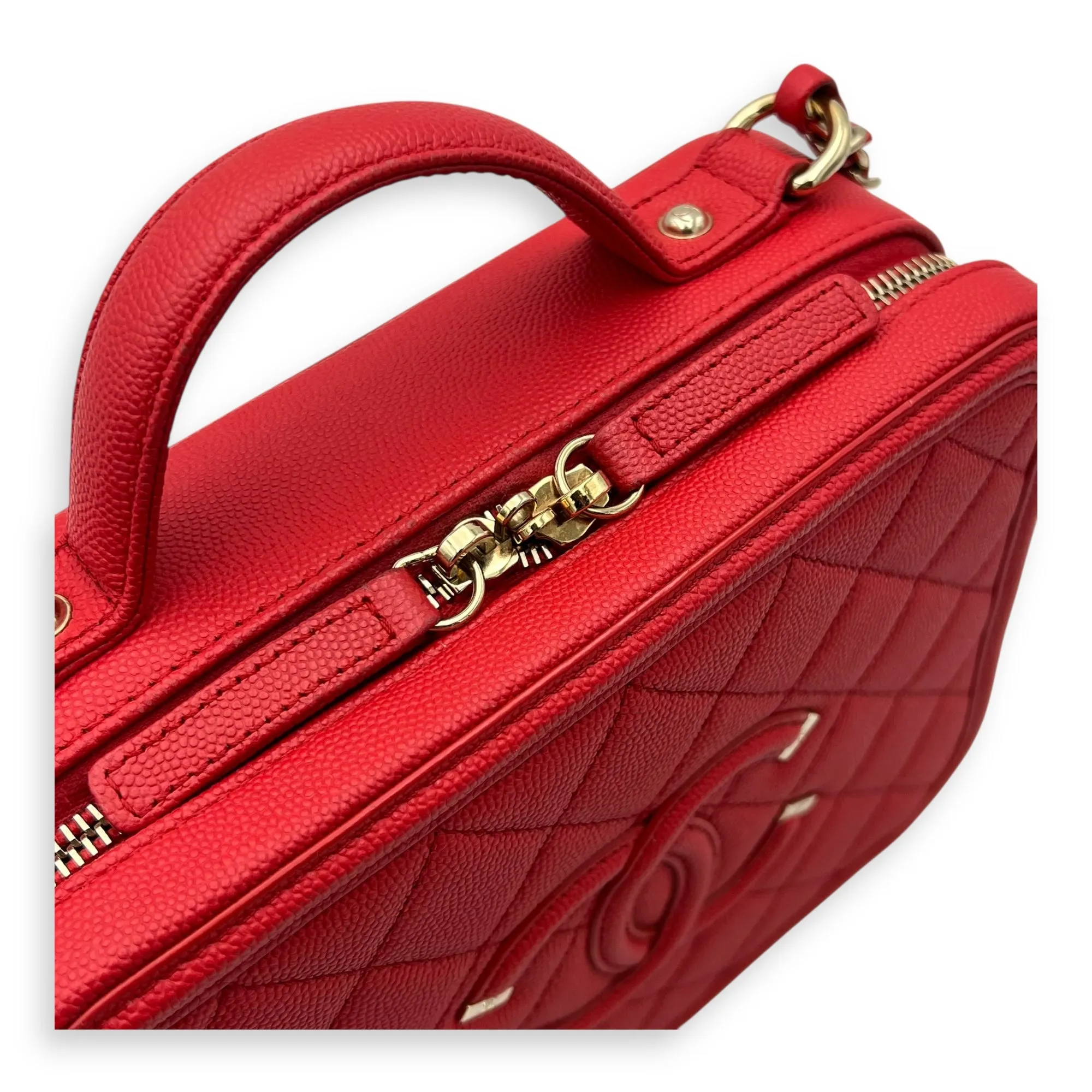 Filigree Vanity Medium Red Crossbody Bag in Caviar Leather, Gold hardware
