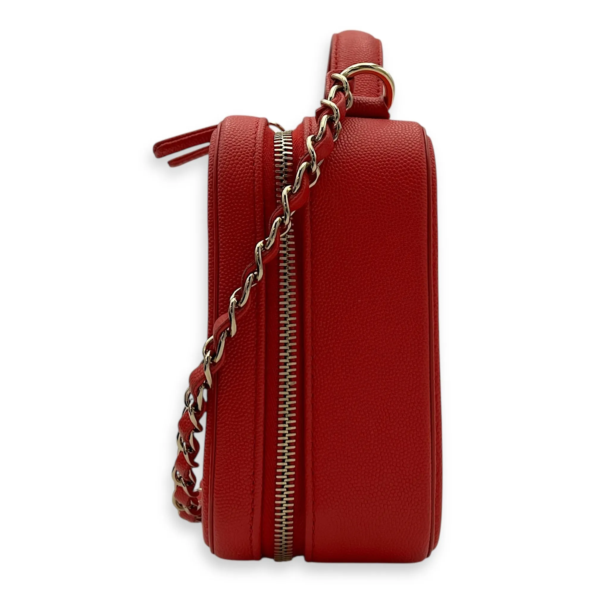 Filigree Vanity Medium Red Crossbody Bag in Caviar Leather, Gold hardware