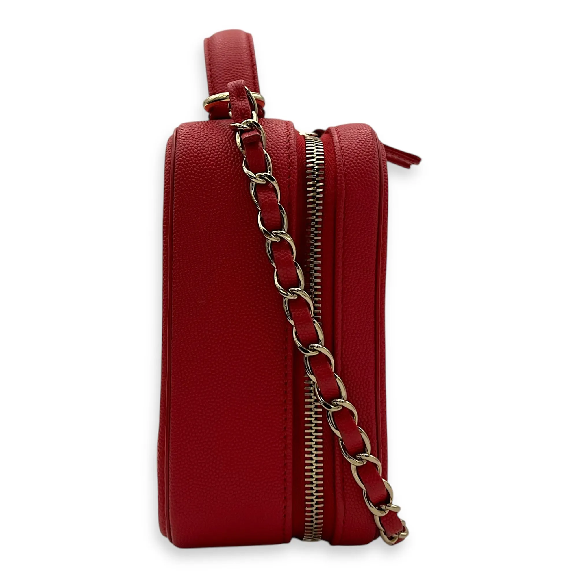 Filigree Vanity Medium Red Crossbody Bag in Caviar Leather, Gold hardware
