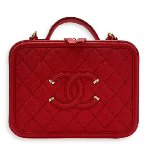 Filigree Vanity Medium Red Crossbody Bag in Caviar Leather, Gold hardware
