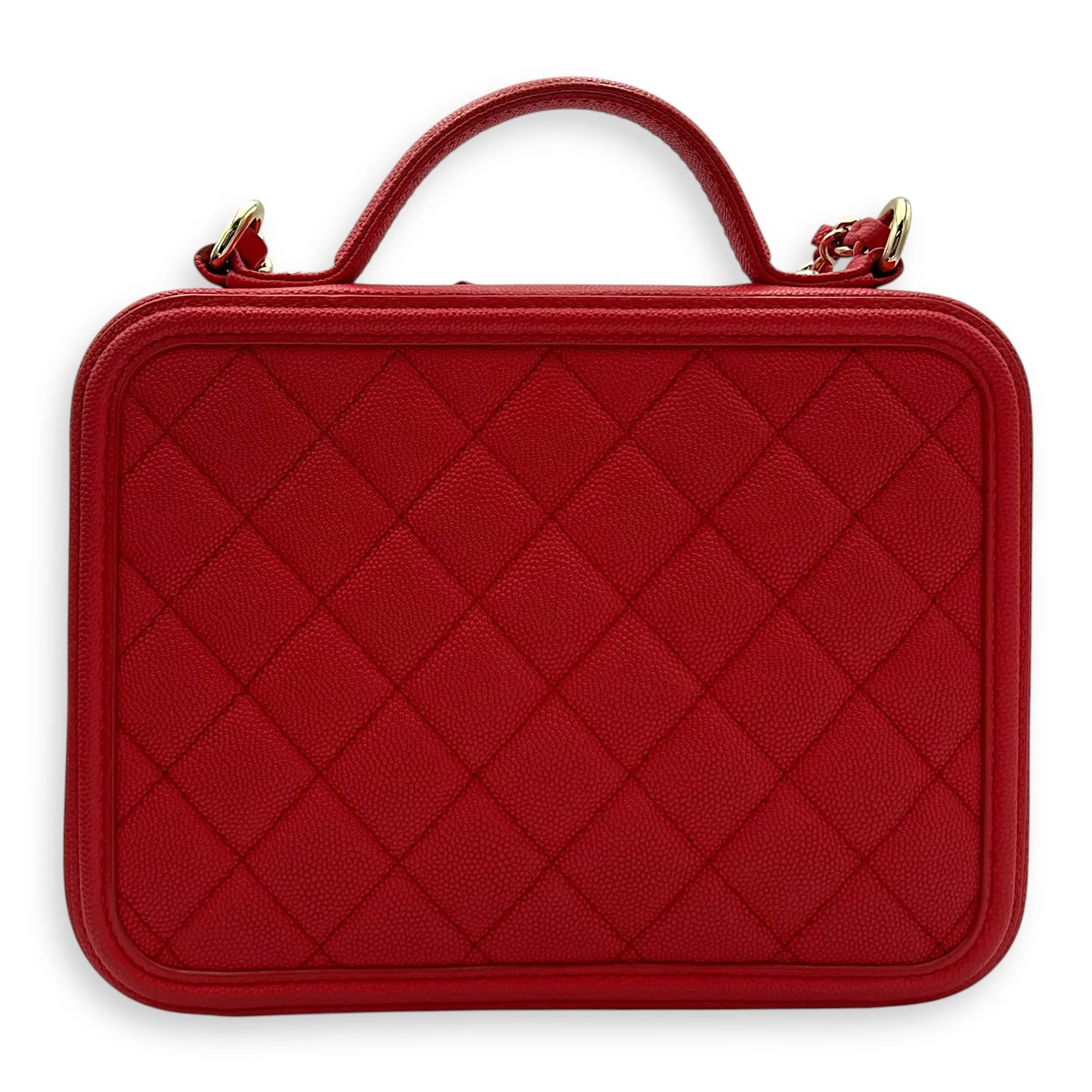 Filigree Vanity Medium Red Crossbody Bag in Caviar Leather, Gold hardware