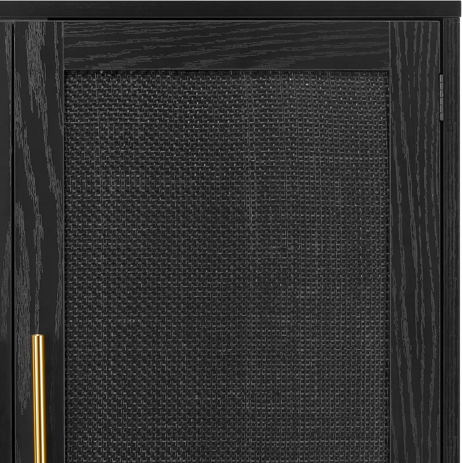 Finnhomy 4 Door Sideboard Buffet Cabinet, Kitchen Storage Buffet with Black Painted Rattan Decorated Doors, Cupboard Console Table, Boho Accent Liquor Cabinet, 62.3X 15.7X 34.6 Inches, Full Black