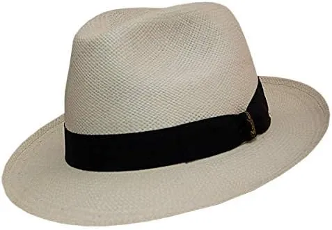 FINO Panama Fedora 2 1/2″ Brim (58, Natural with Black Hatband)