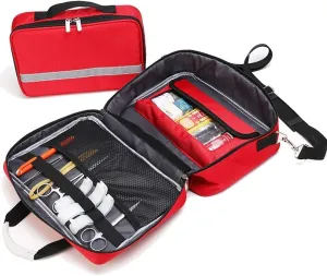 First Aid Kit Bag with Shoulder Strap, Emergency Survival Trauma Kit Insulin Cold Storage with Labeled Compartments, Large-capacity Outdoor Waterproof Emergency Rescue Kit(Red)